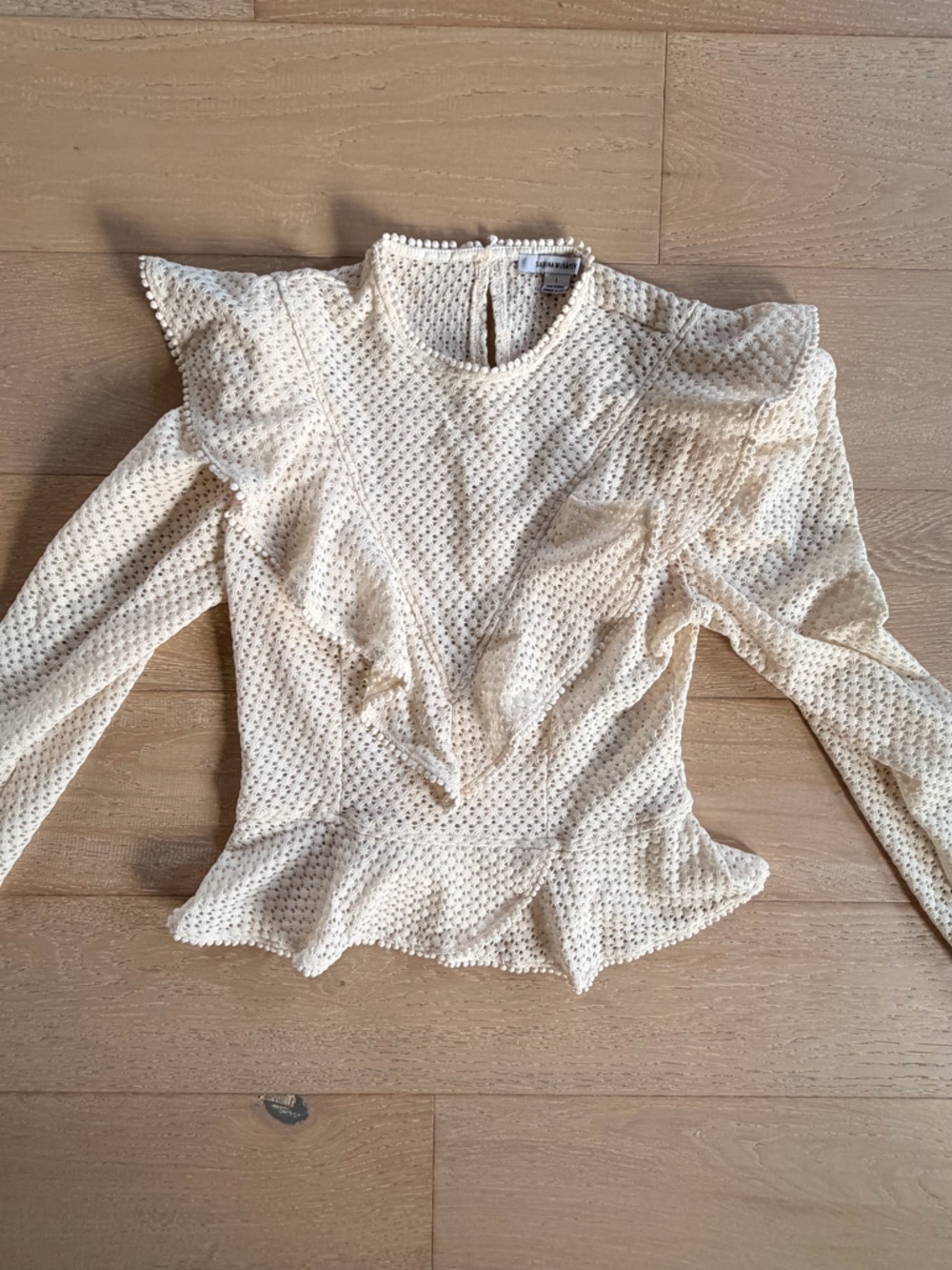 Sabina Musayev Cream Crochet Knit Long Sleeve Top